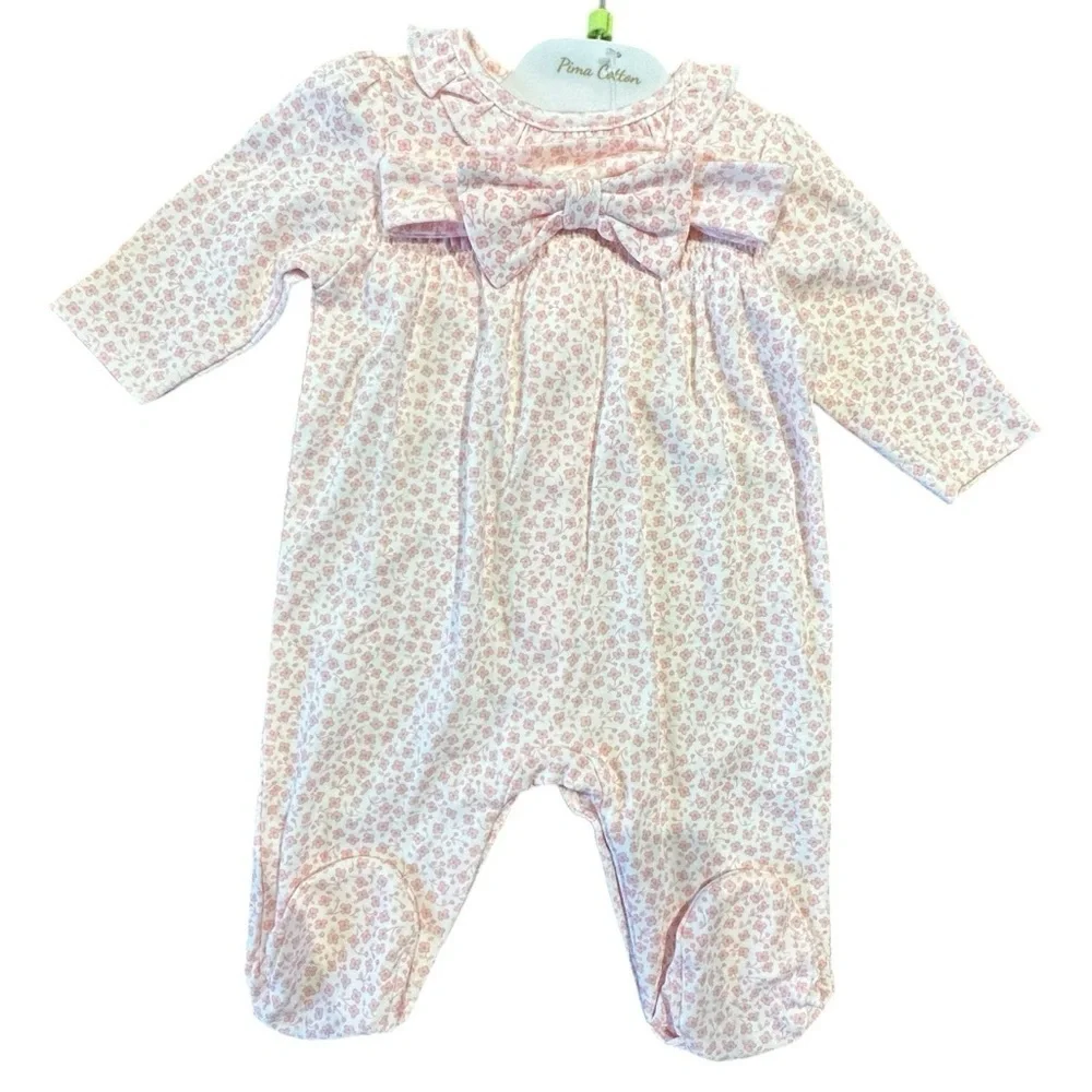 Little Me NWT Pink Floral Footie Romper & Headband Size 3 months - Picture 2 of 5